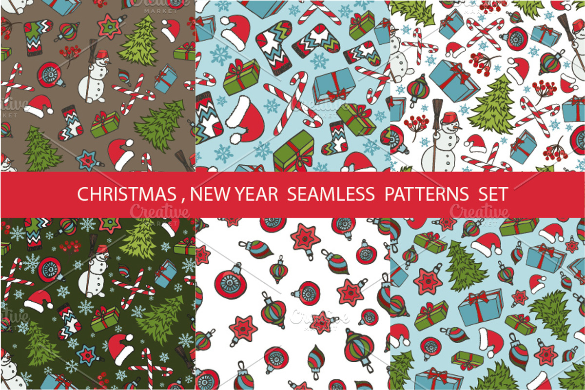Christmas,new year seamless patterns, a Pattern Graphic by Tatianakost49