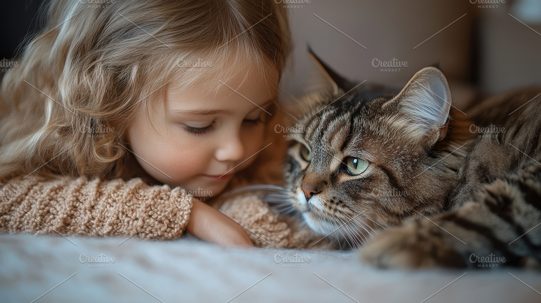 A young girl gently snuggles her fac, an Animal Photo by Pixeness Studio