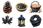 Watercolor Black Autumn Clipart, an Illustration by Daily.Designs (Thumbnail 3 of 5)