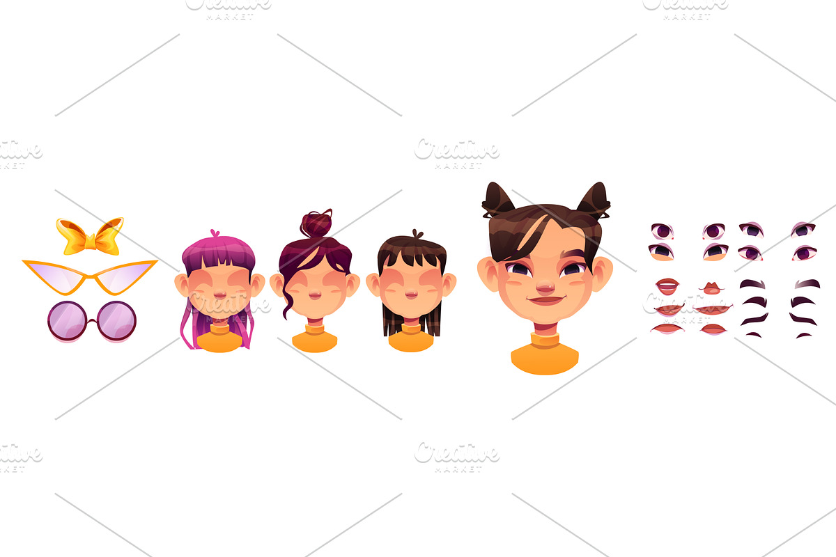 Girl avatar constructor elements set, a Person Illustration by art PVP - market