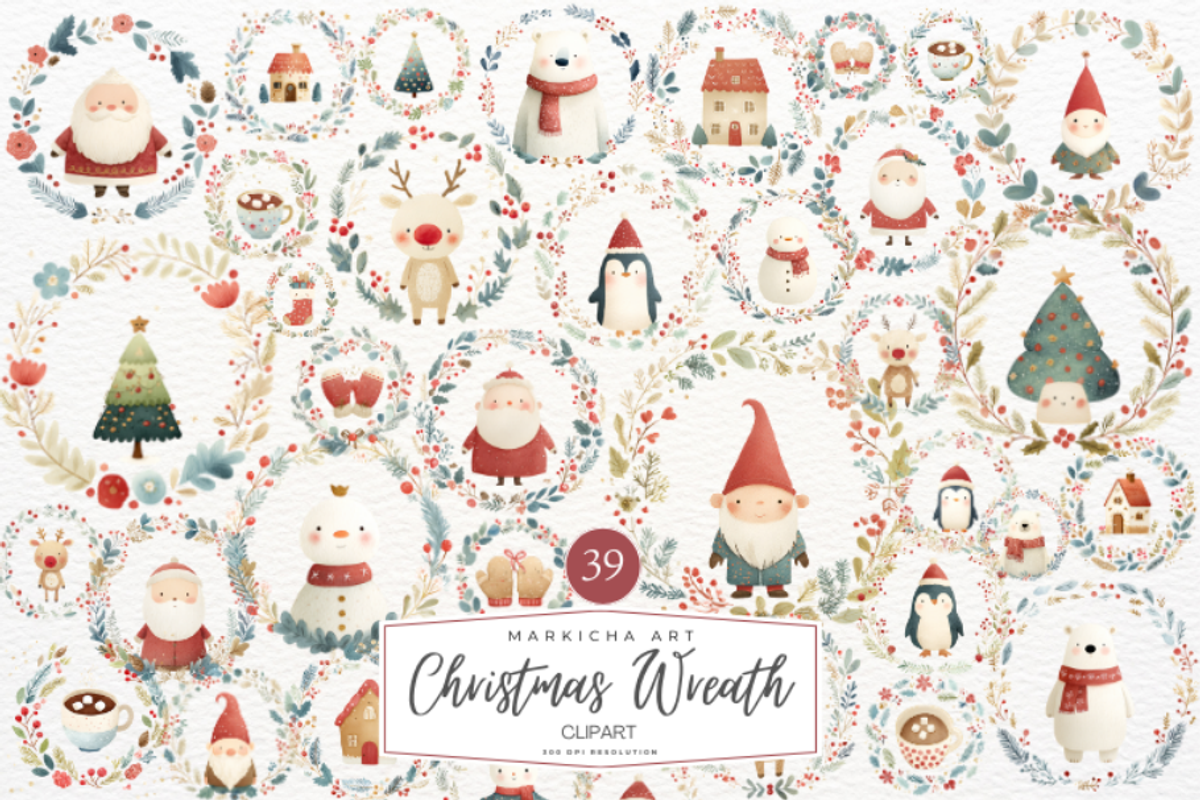 Christmas Wreath Illustrations Clipa, an Illustration by Markicha Art (Photo 1 of 6)