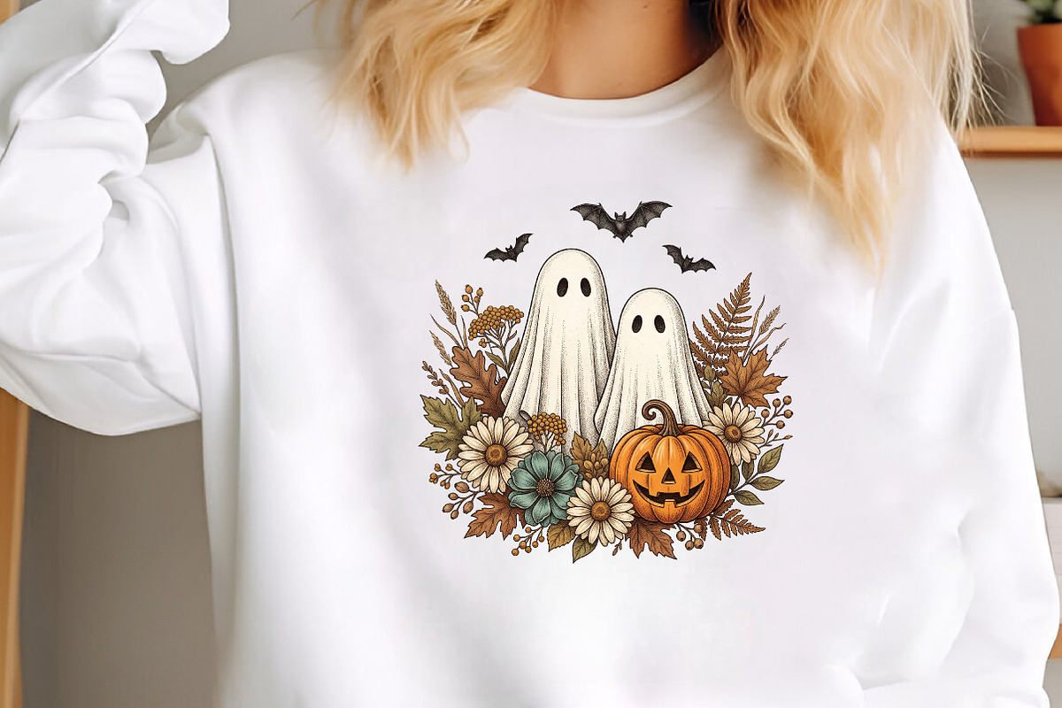 Vintage Boho Floral Ghost Pumpkin, a Seasonal Illustration by CraftArtStudio (Photo 3 of 4)