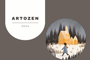 8 Christmas cute girl grey trees, a Seasonal Illustration by ARTOZEN DIGITAL (Thumbnail 6 of 15)