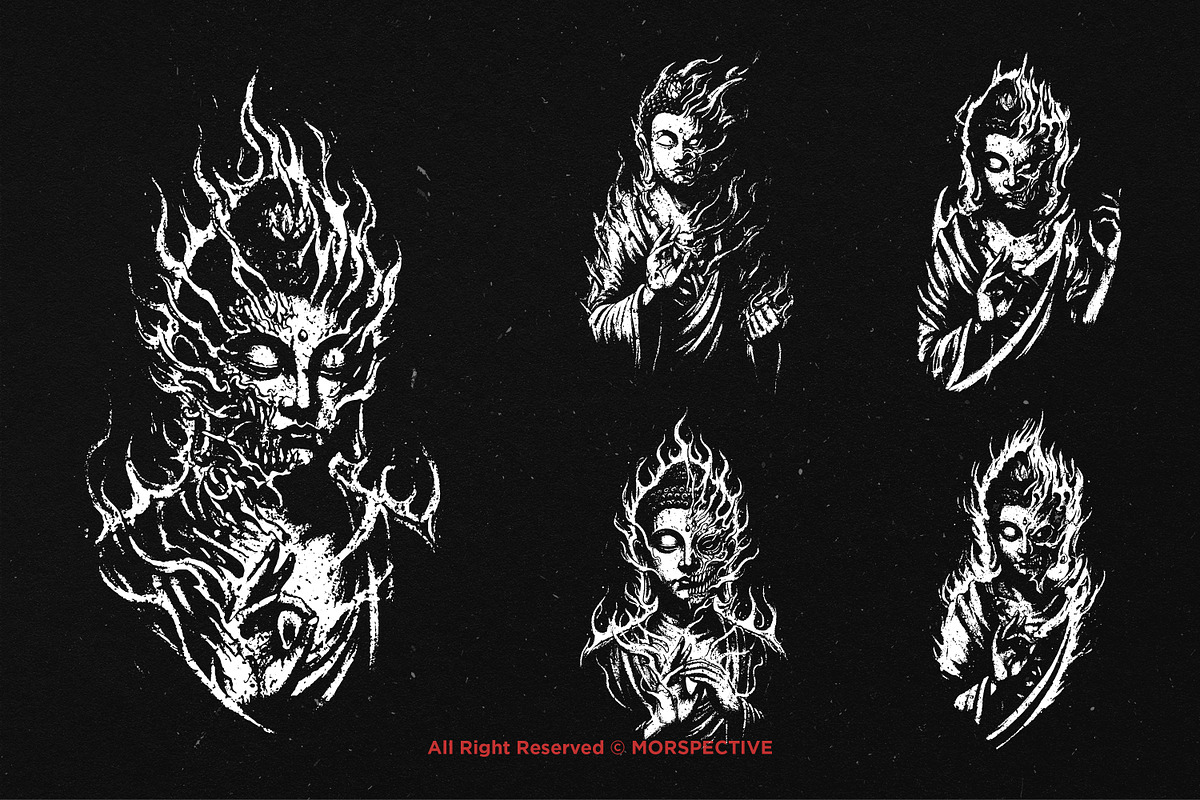 10 Bundle Dark Art Buddha Burning, an Illustration by Morspective (Photo 3 of 7)