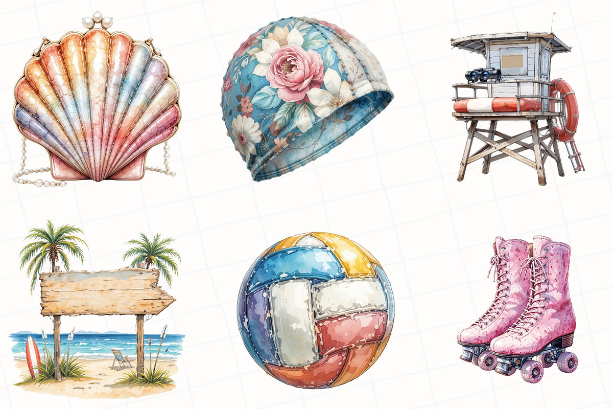 1950s Style Summer Beach Day Clipart, an Illustration by OK Design (Photo 5 of 5)