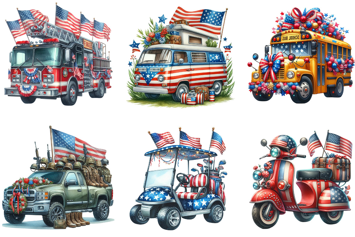 Memorial Day Car Parade Clipart, an Illustration by DreamArtGraphic (Photo 2 of 4)