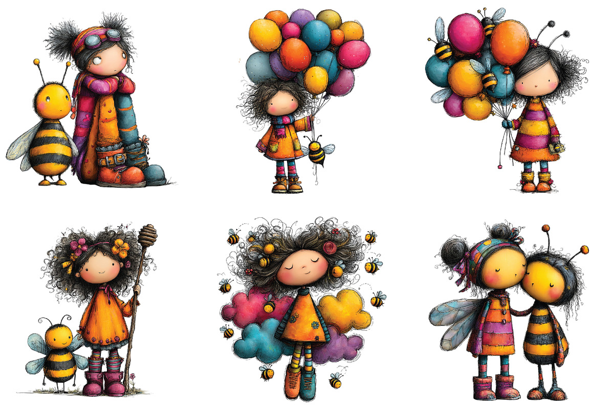 Whimsical Quirky Bee Girl Clipart, an Illustration by CraftArtStudio (Photo 4 of 6)
