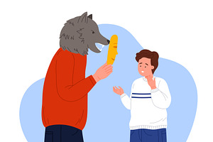 Deception, hypocrisy in parent child, a Person Illustration by Flashvector