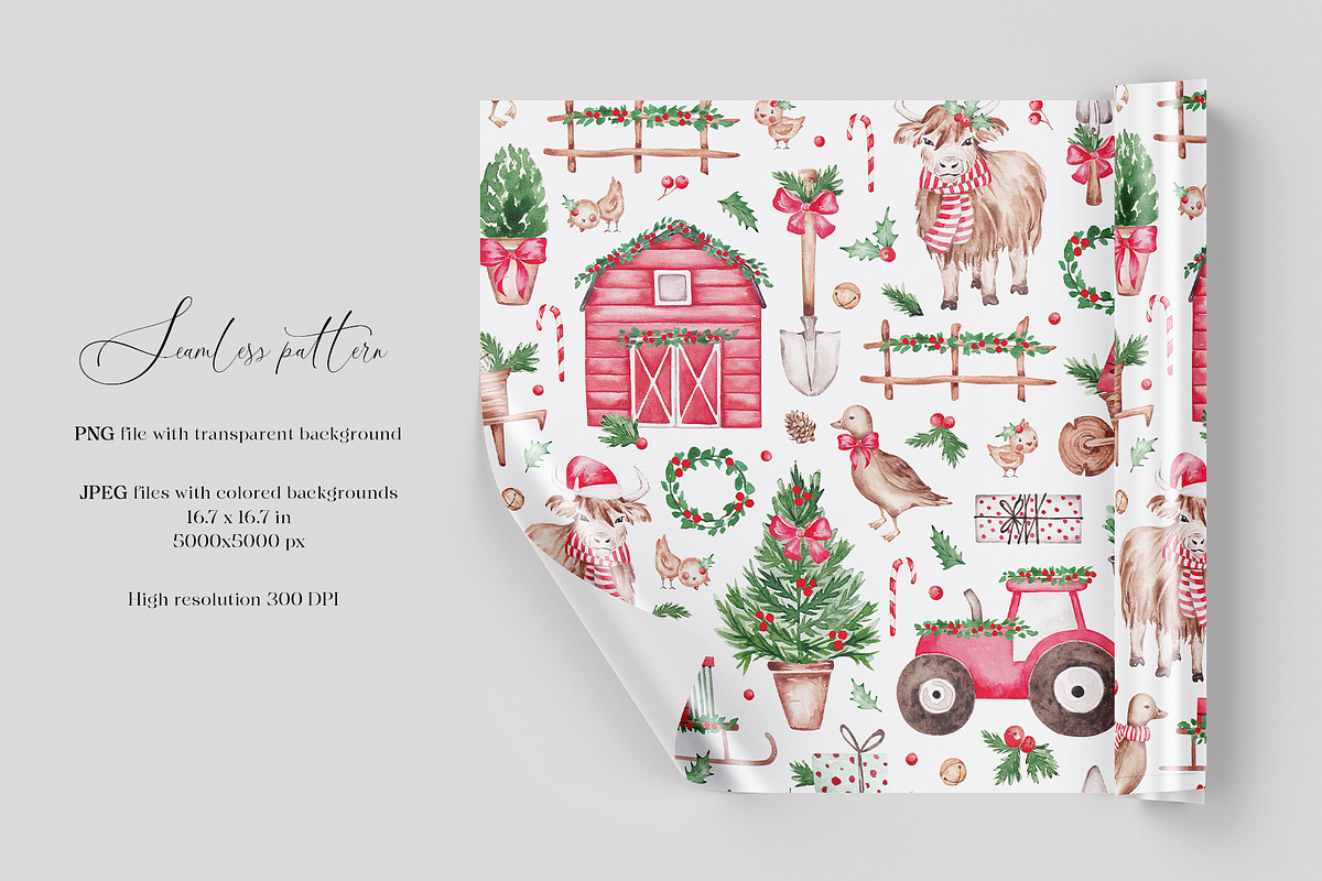 Christmas Farm seamless pattern, a Pattern Graphic by SirenaArt (Photo 2 of 13)