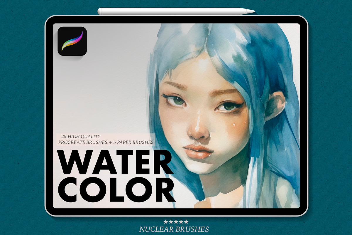 Watercolor Brushes For Procreate, a Brush Add-On by Nuclear Brushes (Photo 1 of 10)