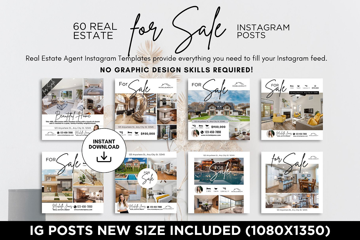 Real Estate For Sale Instagram Posts, a Social Media Template by CreativeVinesStore (Photo 2 of 6)
