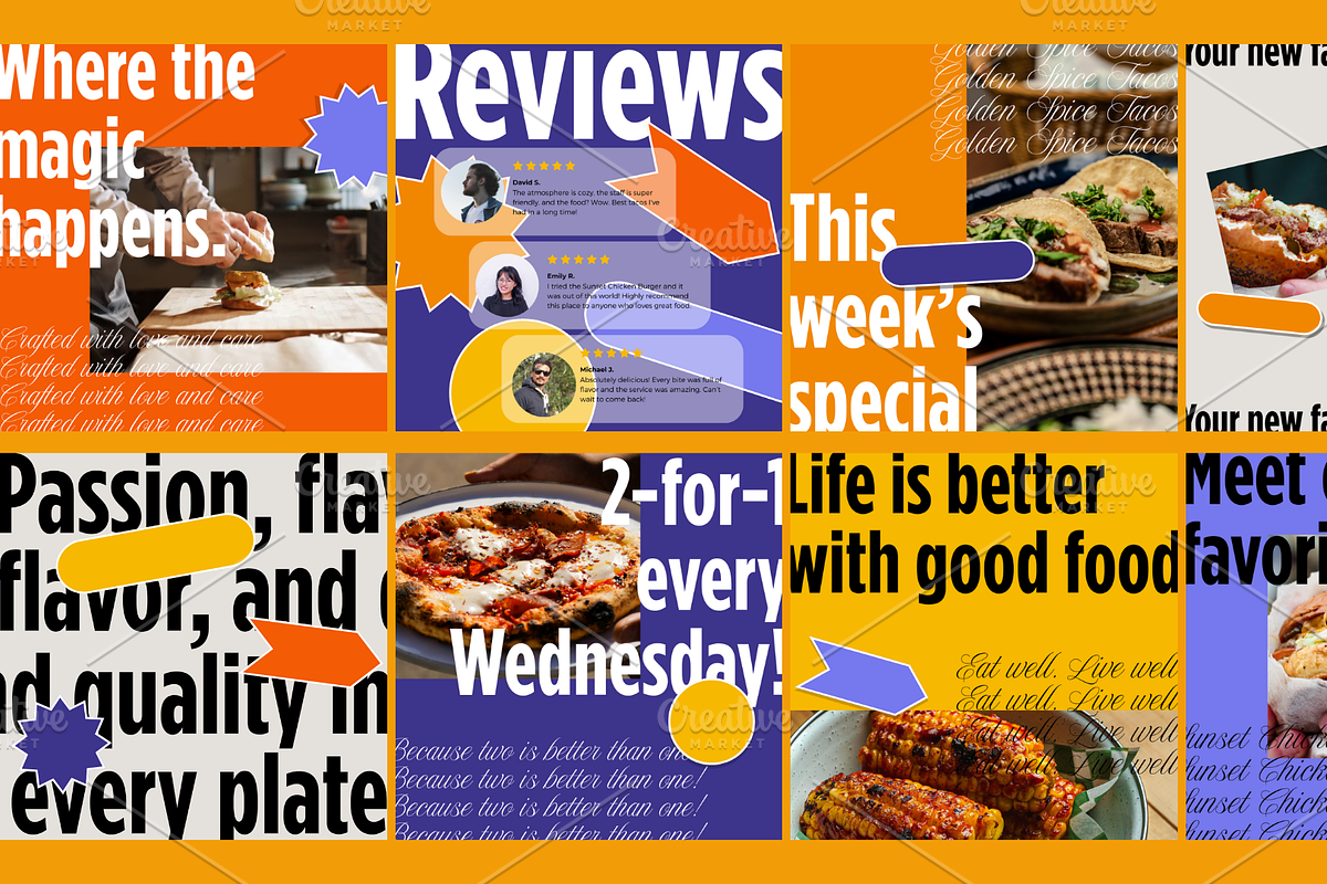Restaurant Instagram Posts Pack, a Templates & Theme by Cam Design (Photo 2 of 4)