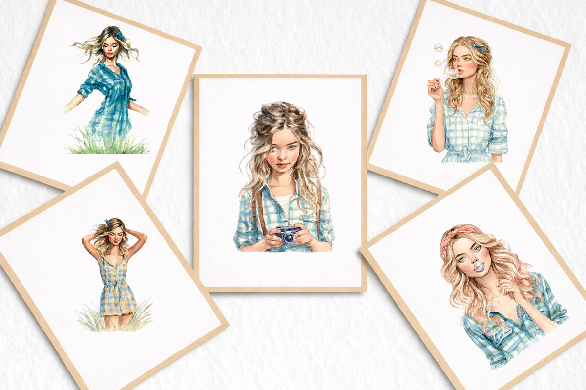 Watercolor Summer Girl Clipart Bundl, an Illustration by DreamArtGraphic (Photo 5 of 8)