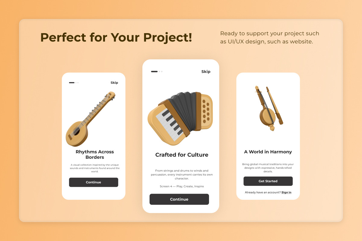 Traditional Music 3D Icon Packs, a Work Illustration by twinstd (Photo 4 of 6)