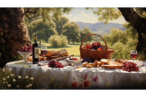 relaxation picnic and wine ai, a Nature Photo by pikepicture