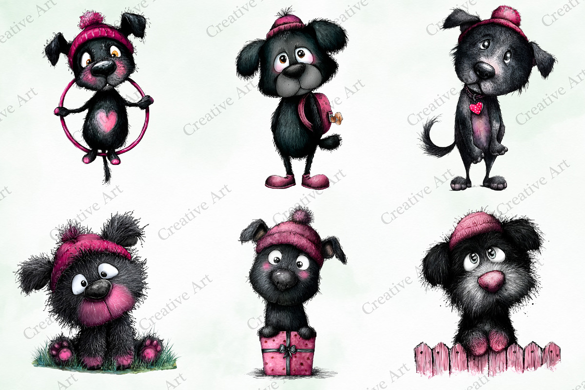 Whimsical Valentine Black Dog Bundle, an Illustration by Creative Art (Photo 4 of 9)