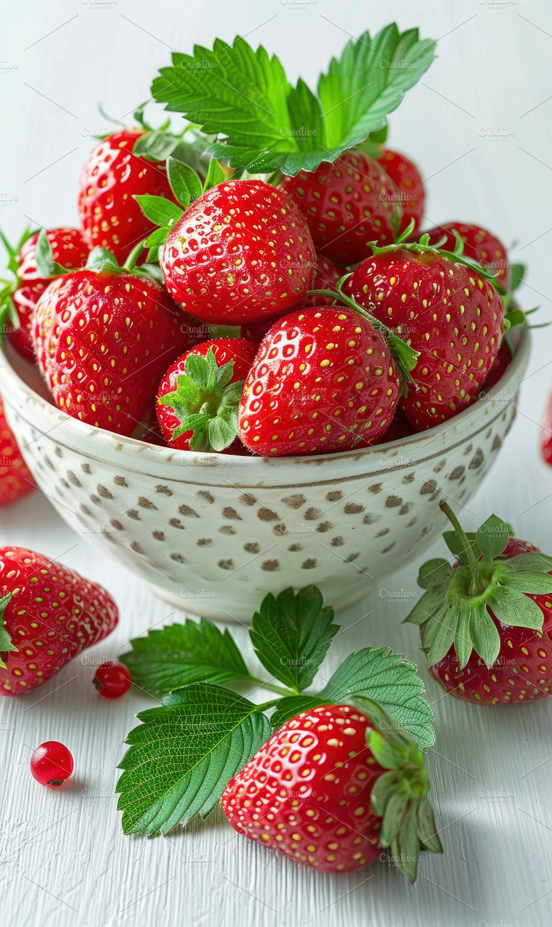A bowl filled with juicy red strawbe, a Photo by LOGOCREATIVE