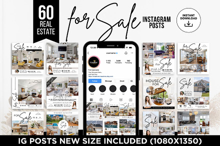Real Estate For Sale Instagram Posts, a Social Media Template by CreativeVinesStore