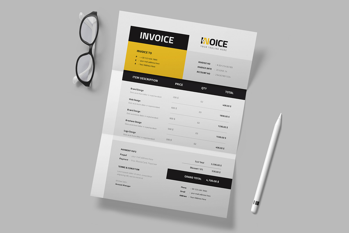 Clean Invoice | Word, a Stationery Template by Pixelpick (Photo 3 of 3)