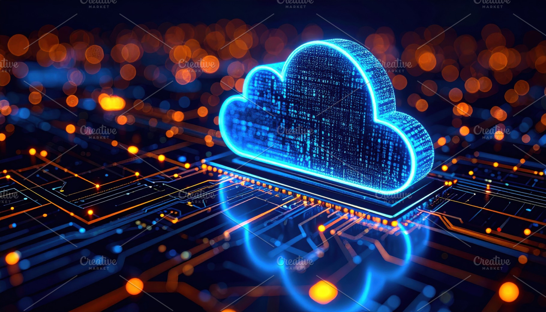 Futuristic glowing cloud representing cloud computing, data storage, AI, a Technology Photo by Igor Tichonow