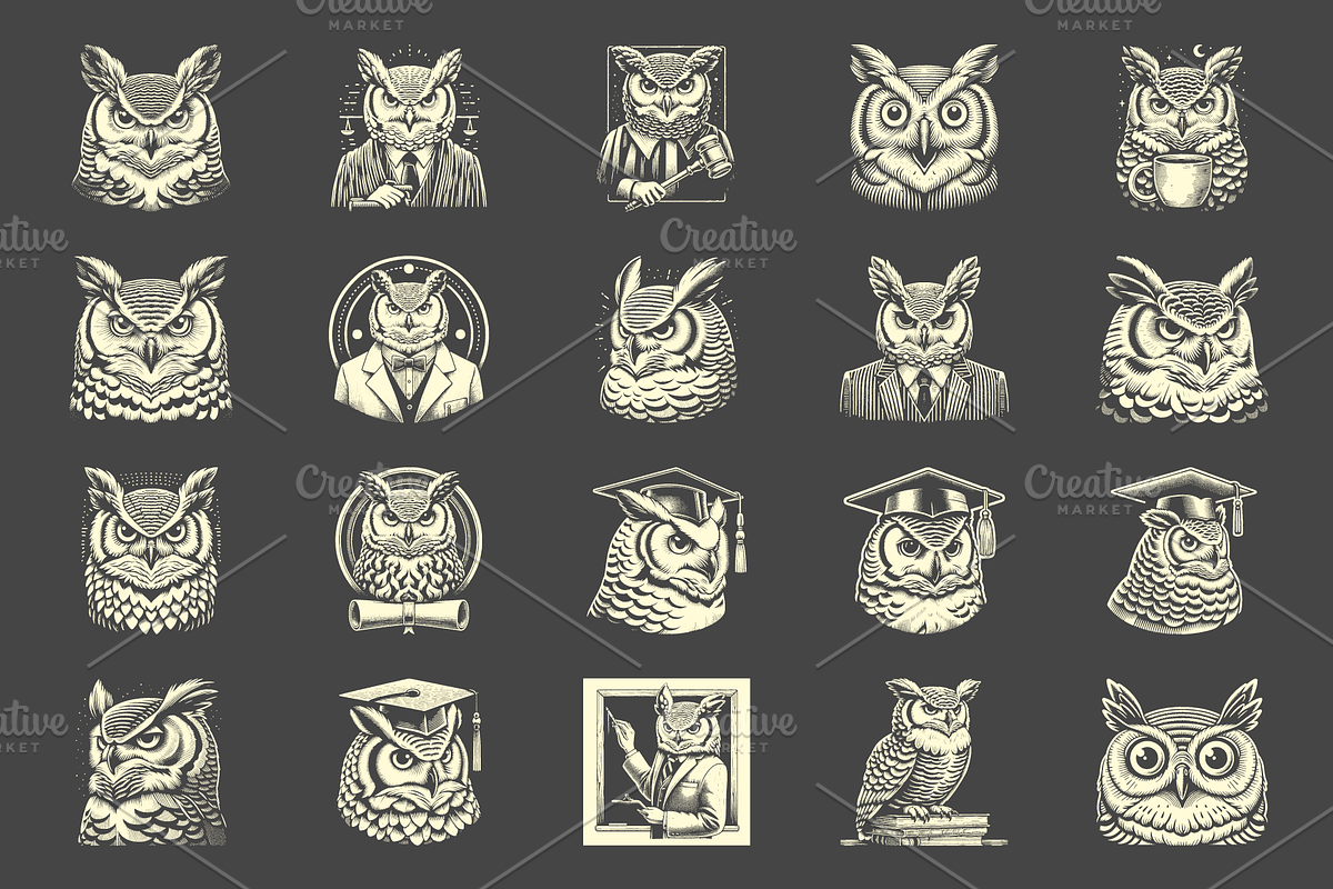 Vintage Great Horned Owl Designs, an Animal Illustration by devastd (Photo 4 of 13)