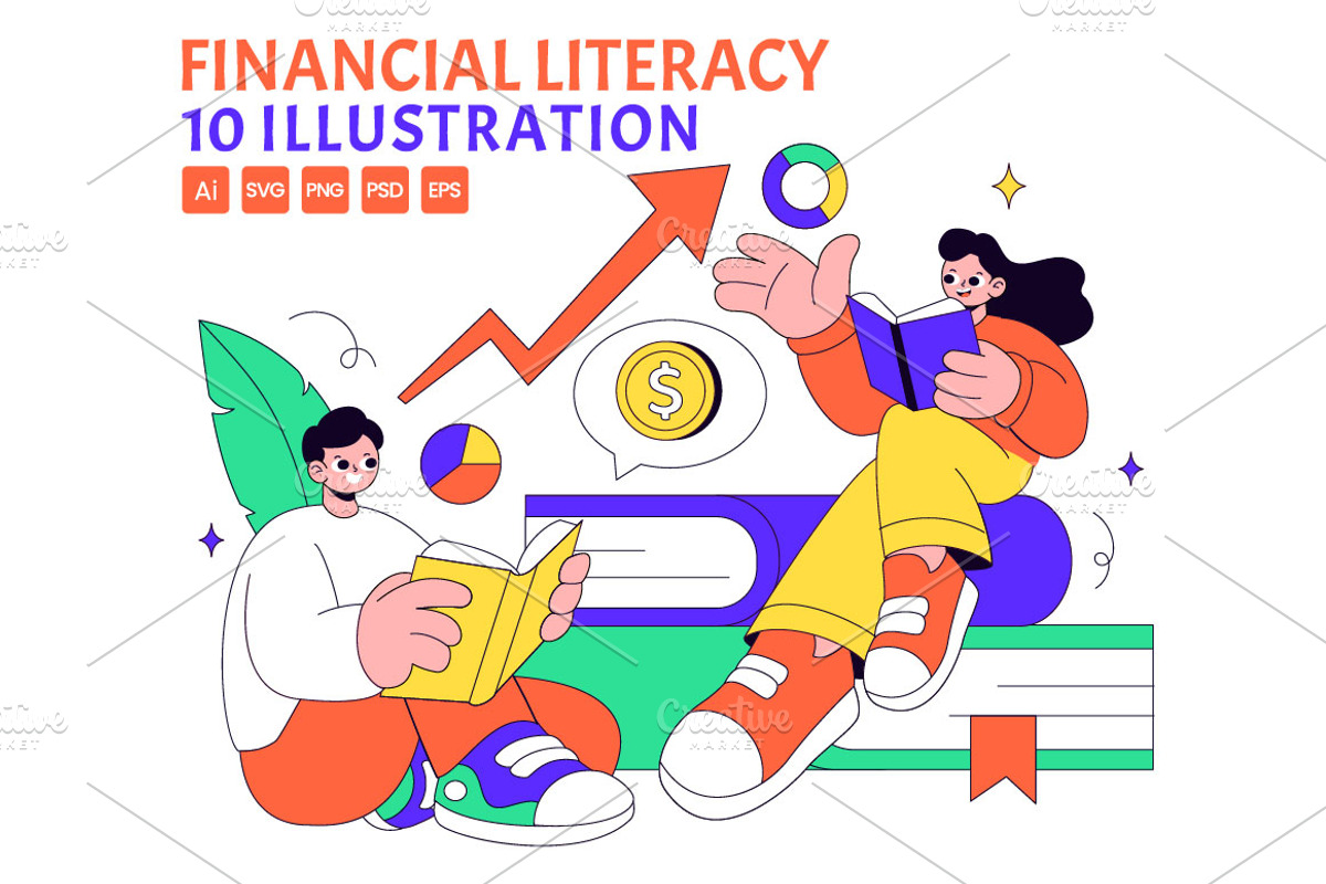 10 Financial Literacy Illustration, a Finance Illustration by denayunebgt (Photo 1 of 4)