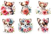 Watercolor Floral Chihuahua Clipart, an Illustration by DreamCafeArt (Thumbnail 2 of 6)