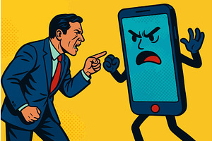 Angry Businessman Arguing Smartphone, a Person Illustration by AlexArt