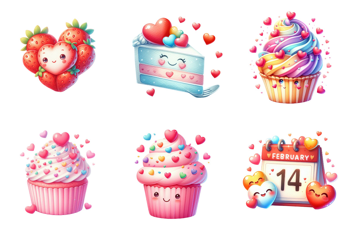 Cute Kawaii Valentine's Day Clipart, an Illustration by SinaCreation (Photo 3 of 7)