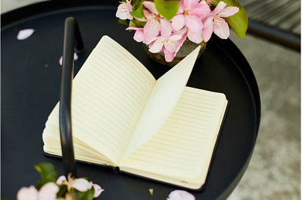 Open notebook and flowers and on the, a Nature Photo by IlliaBondarPhotography