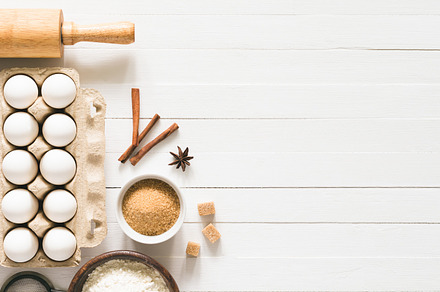 Baking ingredients on white table stock photo containing baking and, a Food & Drink Photo by The baking man
