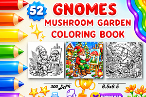 Gnomes Mushroom Garden Coloring