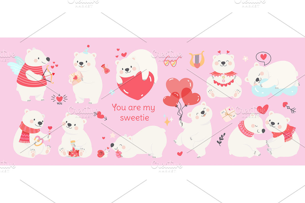 Valentines day polar bear. White, an Animal Illustration by Valerie Bodnar