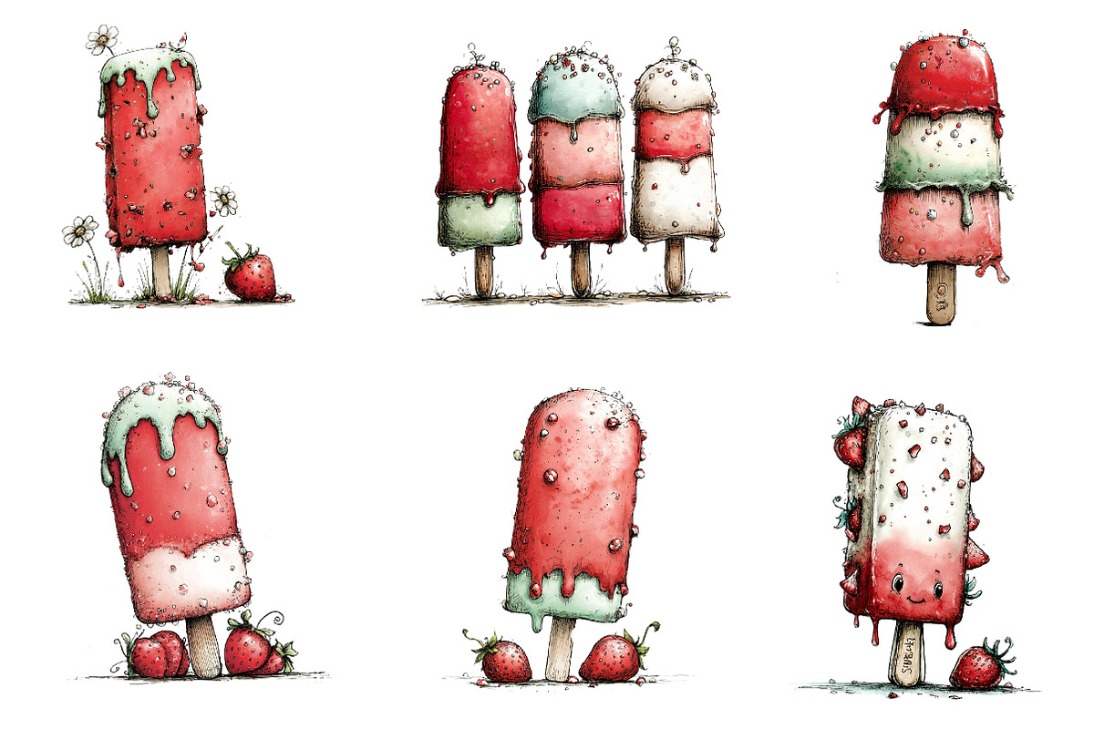 Whimsical Summer Ice Cream Clipart, an Illustration by CreationArt (Photo 4 of 6)