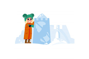 Girl building snow castle in winter, an Illustration by pikepicture