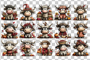 Fall Highland Cow PNG Clipart Bundle, an Animal Illustration by Nicolle's Colorful Art (Thumbnail 3 of 5)