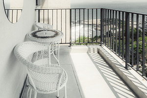 Minimalist ocean view balcony, an Architecture Photo by SkyNext