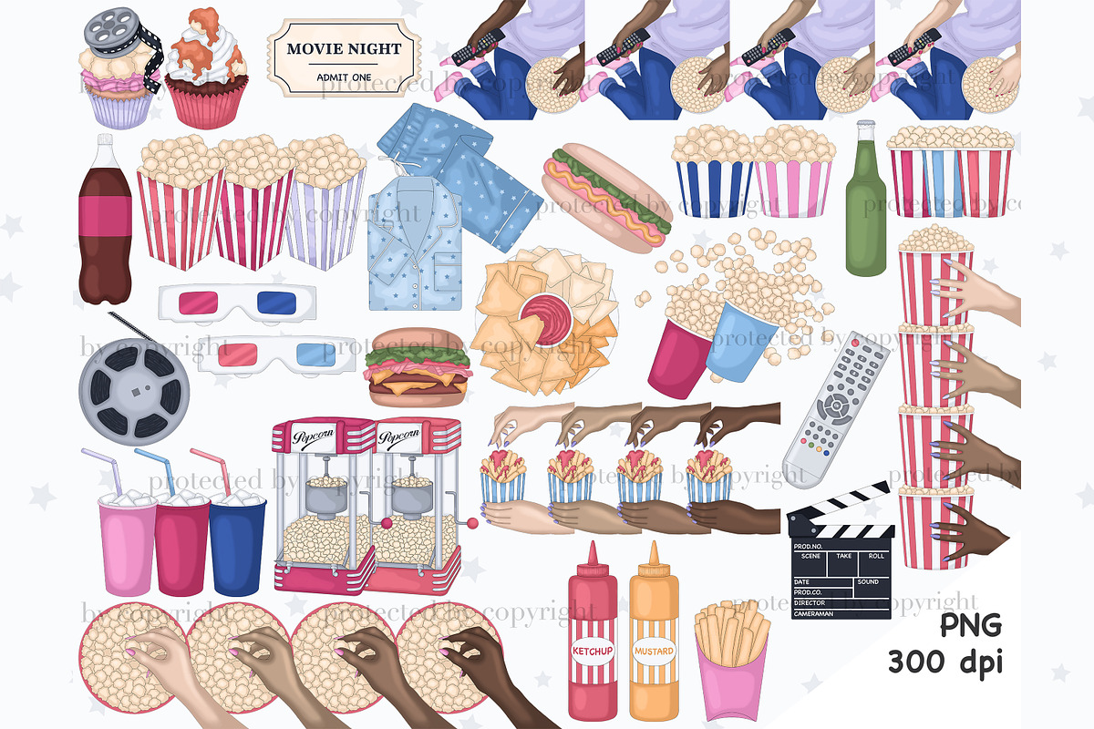 Movie Night Clipart, a Food Illustration by GlamArtZhanna (Photo 2 of 3)