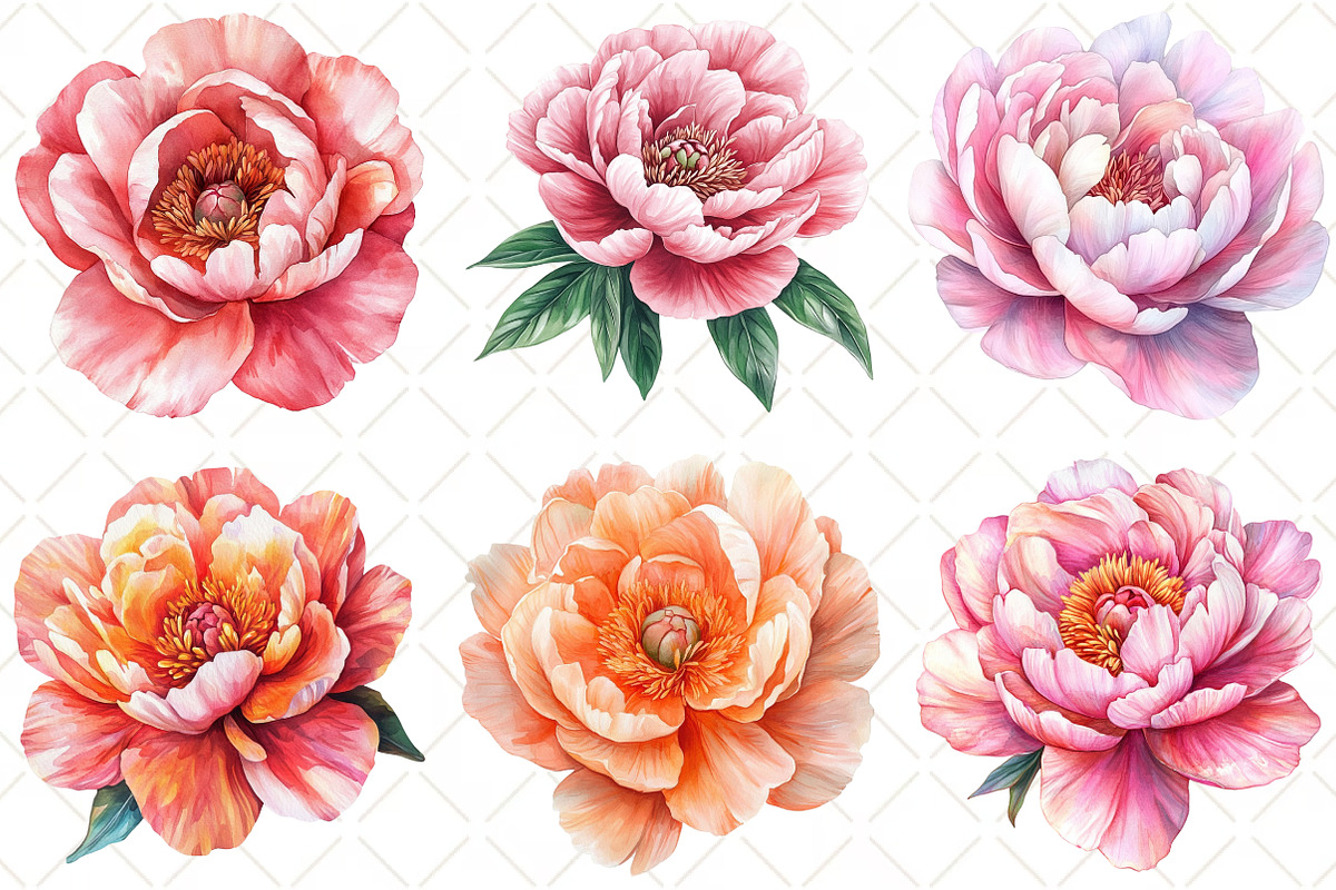 Watercolor Peony Flower Clipart, an Illustration by Black Bird Studio (Photo 4 of 5)