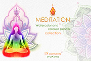 Meditation watercolor set, a Decorative Illustration by Olha Urdeichuk (Thumbnail 1 of 6)