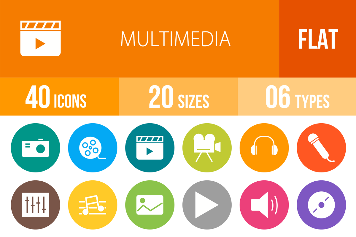 40 Multimedia Flat Round Icons, an Icon by IconBunny