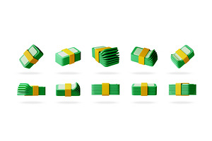 3D set of many green stacked cash, a Finance Illustration by Abscent