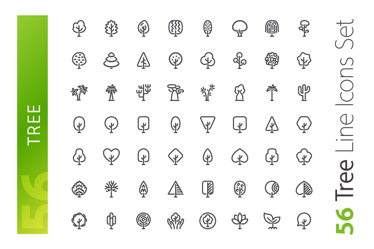 Tree Line Icons Set, an Outline Icon by Voysla's Shop (Photo 2 of 4)