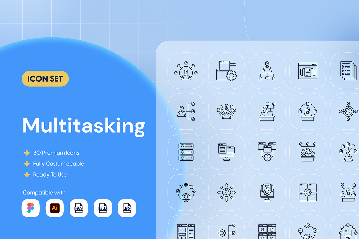 Multitasking Outline Icon Set, an Outline Icon by Nathaya Studio (Photo 1 of 2)