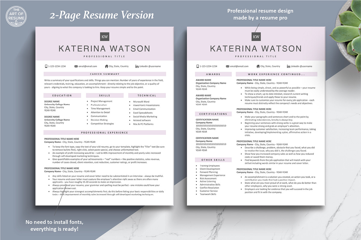 Pink Resume Template | Creative CV, a Resume Template by The Art of Resume (Photo 4 of 8)