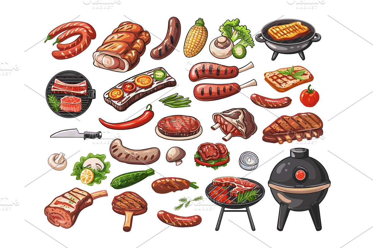 Barbecue cartoon vector set, a Food Illustration by Stock-Smart-Start