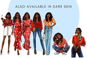 Girls In Red 4 - Light Skin Clipart