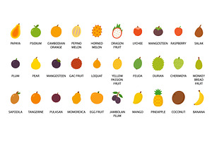 Tropical and exotic fruits icon set, a Food Illustration by GraphiShop