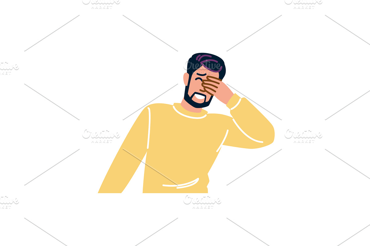 Embarrassed man covering face with, an Object Illustration by pikepicture