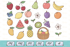 Cute Fruit Clipart Set Vector, a Food Illustration by Ghagra